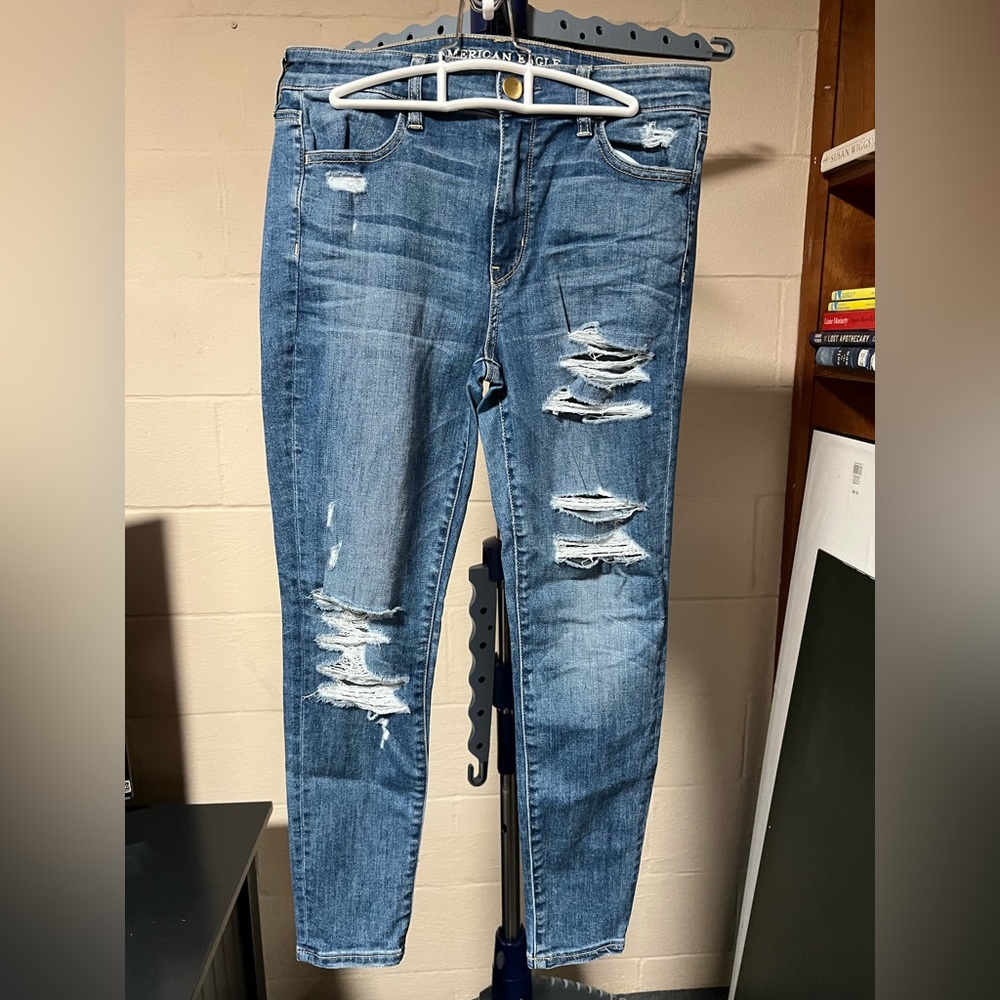 American Eagle Outfitters Blue Ripped Skinny Jeans